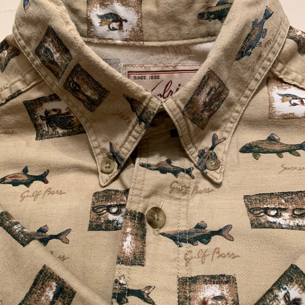 Woolrich Vintage fishing print shirt  short sl Med